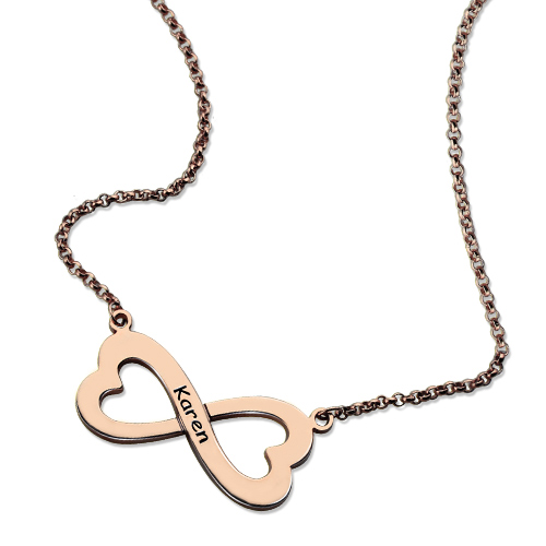 Collana Infinito Personalizzata Con 2 Nomi - Oro Rosa, Argento Sterling 925, Ciondolo A Cuore Inciso, Regalo Con Confezione