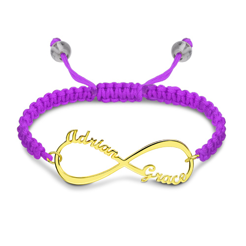 Personalized Infinity Two Names Cord Bracelet Gold Plated