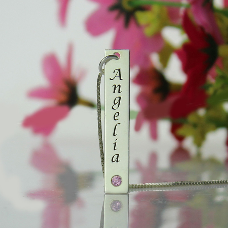 Vertical Bar Necklace Name Tag Silver