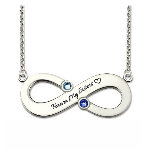 Engraved Infinity Necklace - Two Birthstones