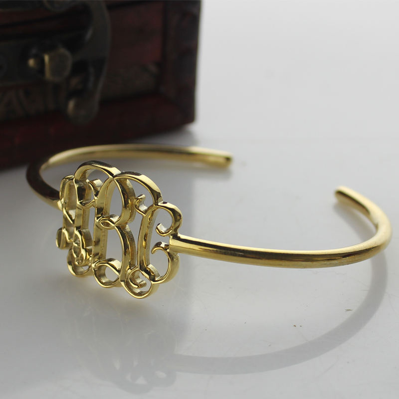 Celebrity Monogram Initial Bangle 18K Gold Plated