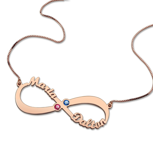 Infinity Name Birthstone Necklace - Rose Gold