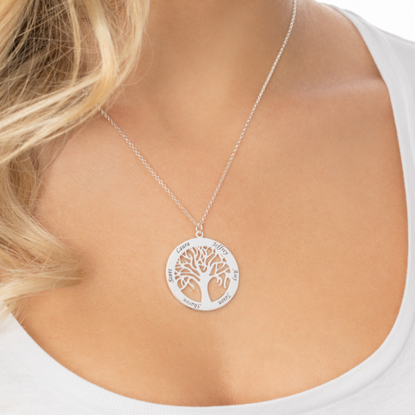 Tree Of Life Necklace Engraved Names in Silver