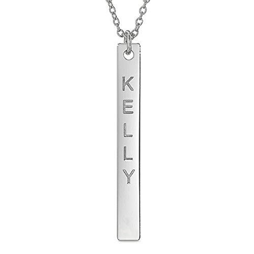 Engraved Name Bar Necklace Sterling Slver