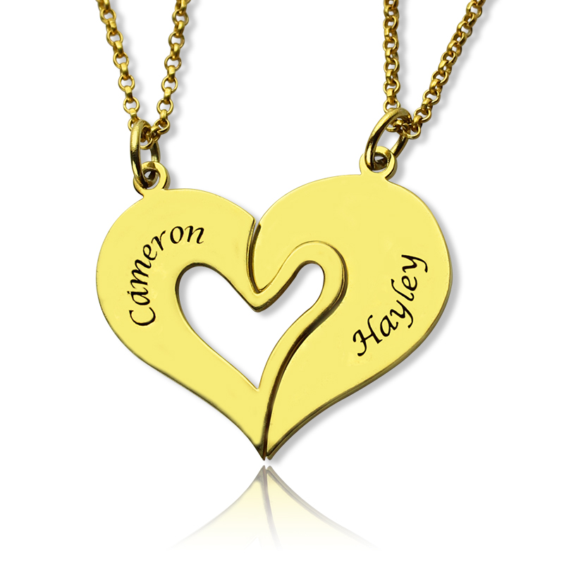 Breakable Heart Name Necklace for Couples in Gold