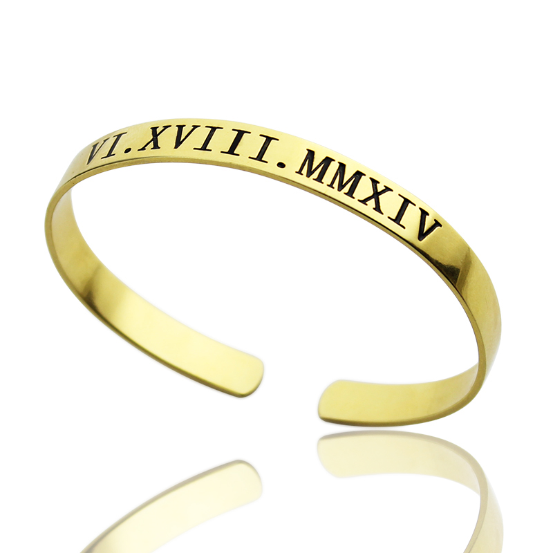 Personalized Roman Numeral Bracelet 18K Gold Plated