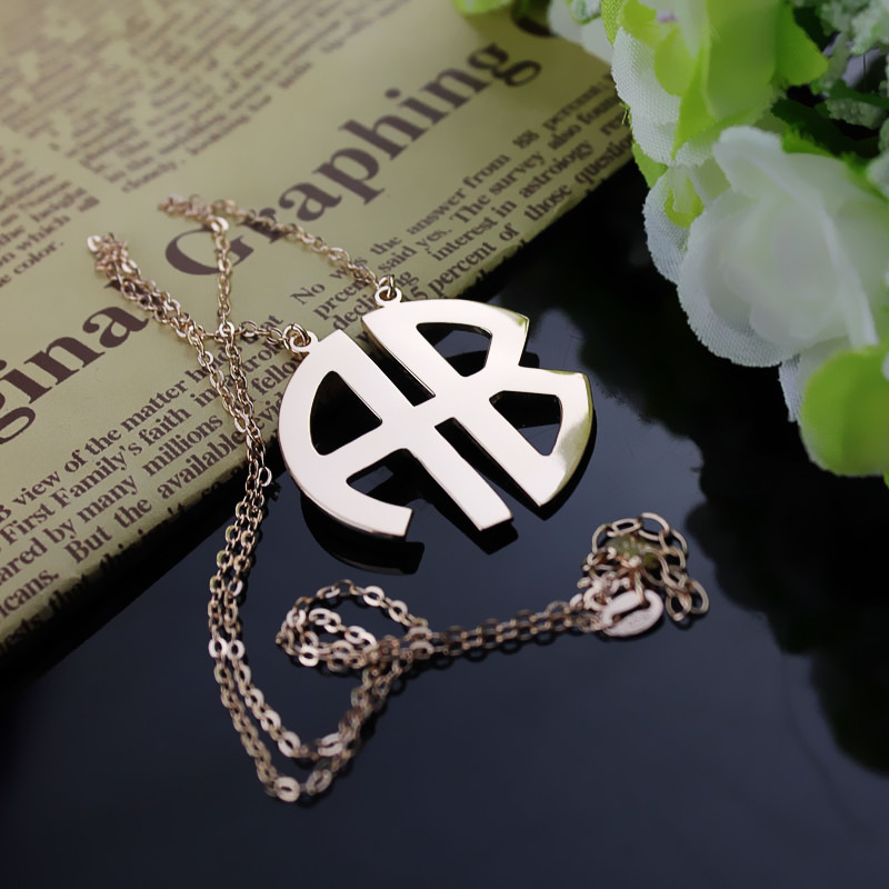 Two Initial Block Monogram Pendant Necklace