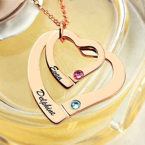 Two Hearts Necklace Rose Gold