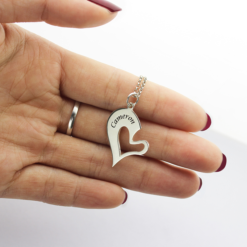 Breakable Heart Name Necklace for Couples Silver