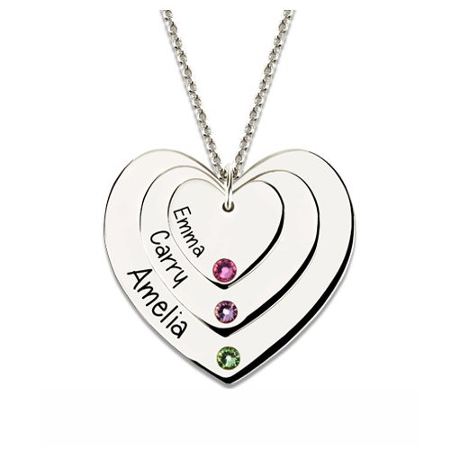 Triple Heart Necklace With Birthstones