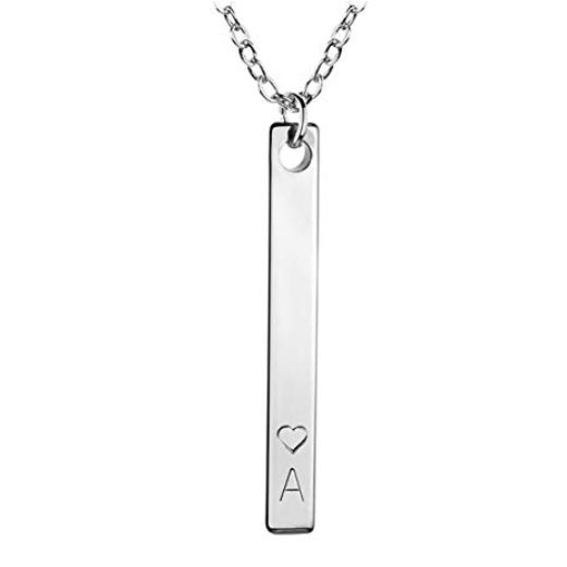 Engraved Vertical Bar Necklace Sterling Slver