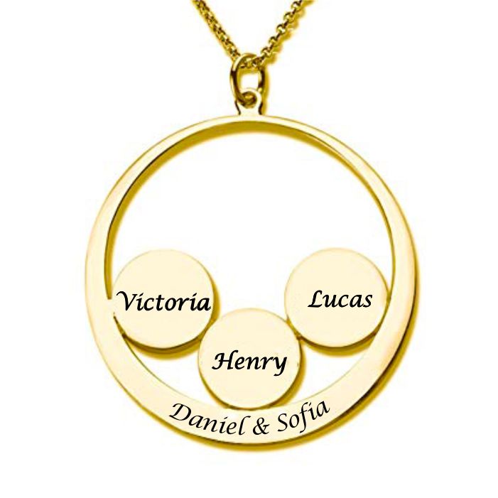 Classic Circle Engraved Necklace 18K Gold Plated