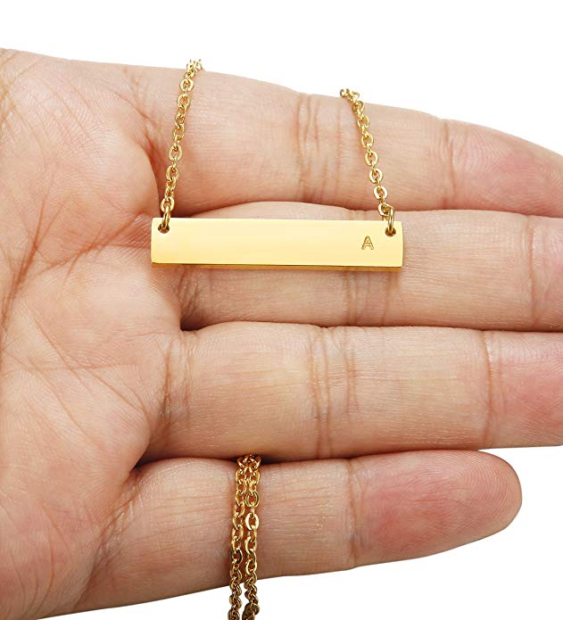 Engraved Name Bar Necklace Gold Plated