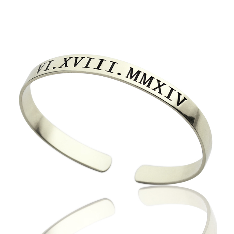 Personalized Roman Numeral Date Cuff Bracelet