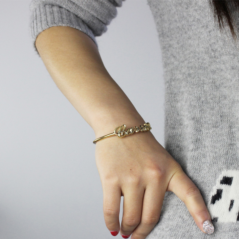 Personalized 18k Gold Plated Name Bangle Bracelet