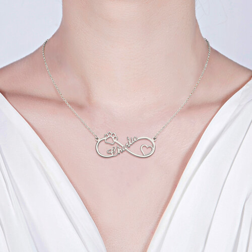 Infinity Paw Name Necklace Silver