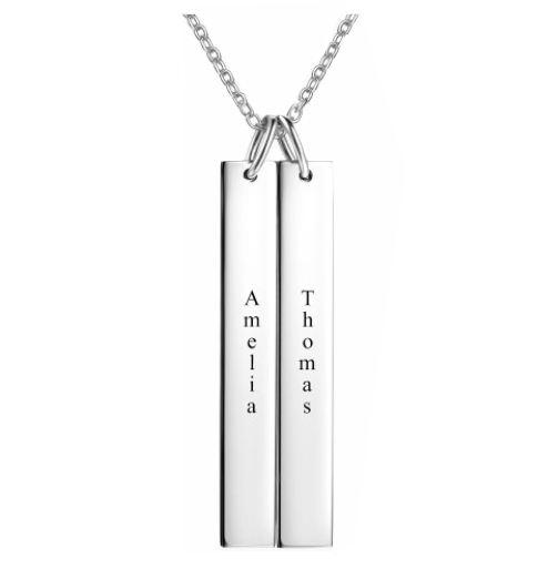 Engraved Bar Necklace Silver