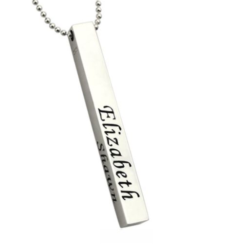 Cuboid Bar Necklace Engraved Pendant