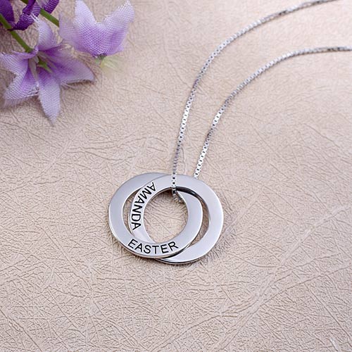 Custom Double Russian Ring Name Necklace In Sterling Silver