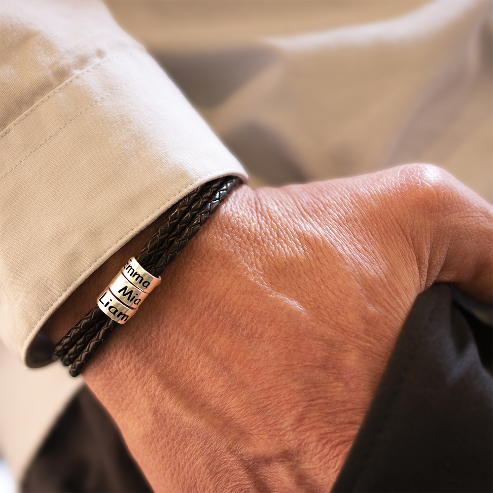 Men Braided Brown Leather Bracelet